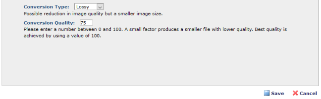 WebP Conversion Settings at the Gallery